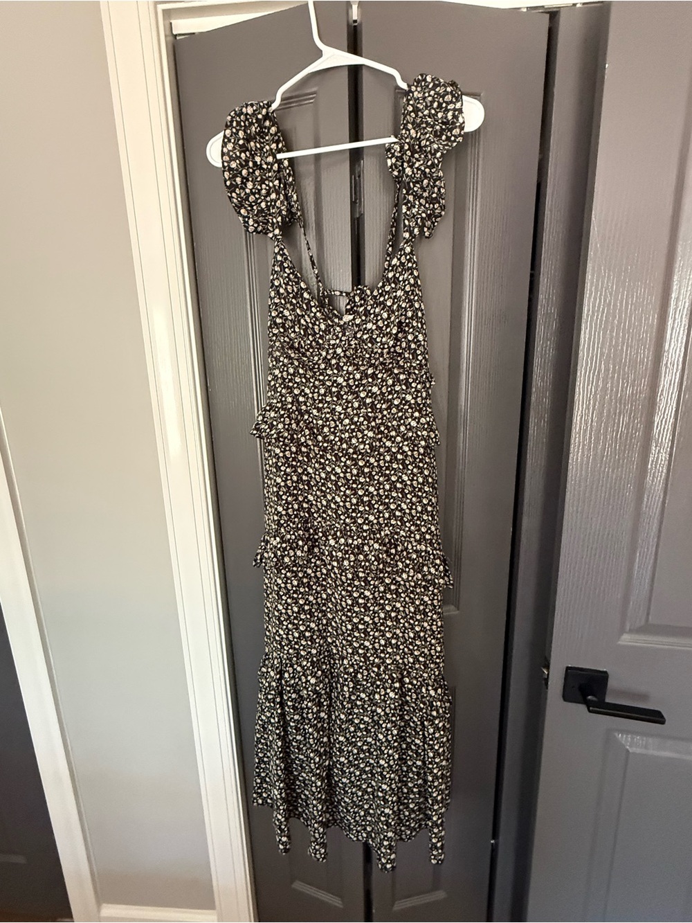 Altar'd State Black Floral Maxi Dress with Cream Blooms
